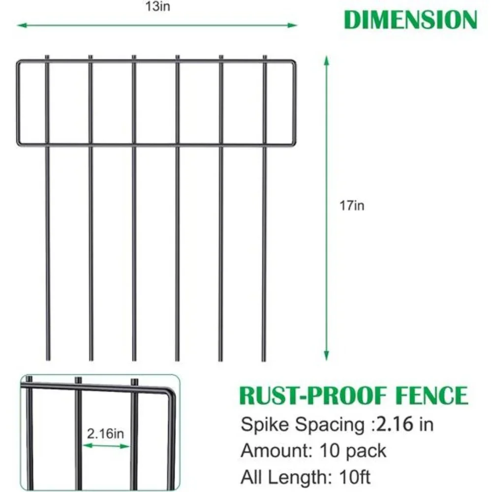 10 Pack Animal Barrier Fence, 17 Inch(H) X 10 Ft(L)  Rustproof Metal Wire